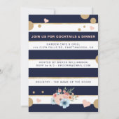 金ゴールドシャンパン |花模様とストライプブライダルシャワー 招待状 (裏面)