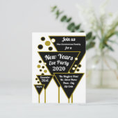 金ゴールドシャンパーニュ大晦日パーティの招待状 ポストカード (スタンド正面)