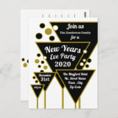 金ゴールドシャンパーニュ大晦日パーティの招待状 ポストカード (正面/裏面)
