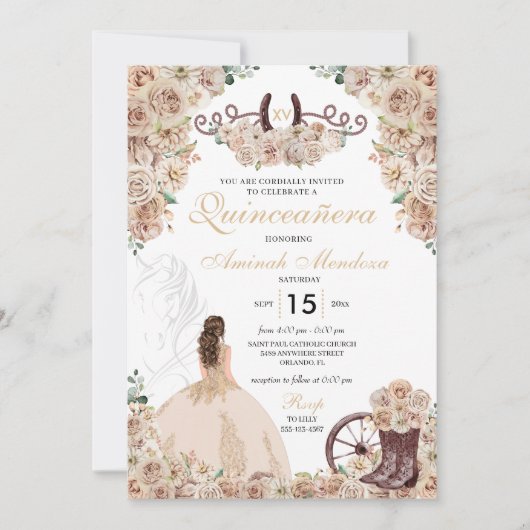 金ゴールドシャンパ素朴ンウェスタンホースキンセアニラ 招待状 (正面)