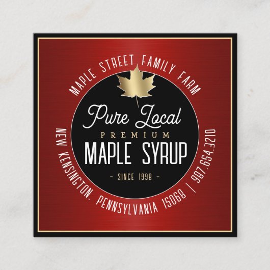 金ゴールドシュガーメープルビジネスカードレッドとブラック スクエア名刺 (正面)