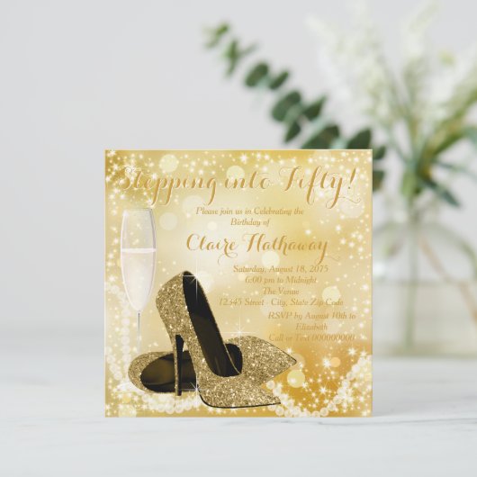 金ゴールドシューズ誕生日パーティーに踏み込む任意の番号 招待状 (スタンド正面)