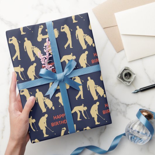 金ゴールドシルエットゴルファー画像誕生日 ラッピングペーパー (ギフト)