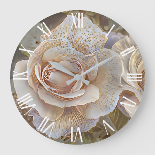 金ゴールドシルクビューティフルユニークバラアートドリーム ラージ壁時計 (正面)