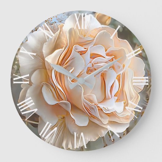 金ゴールドシルクユニークバラアートドリーム ラージ壁時計 (正面)