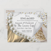 金ゴールドシルク&アイボリーパール婚約 インビテーションポストカード (正面/裏面)