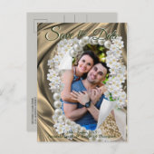 金ゴールドシルク&アイボリー真珠の日付を保存 案内ポストカード (正面/裏面)