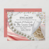 金ゴールドシルク&パール婚約Inv インビテーションポストカード (正面/裏面)