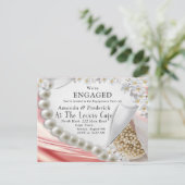 金ゴールドシルク&パール婚約Inv インビテーションポストカード (スタンド正面)