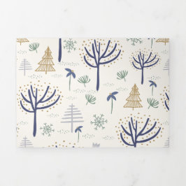 金ゴールドシルバーのクリスマスツリーライトとオーナメント 三つ折りクリスマスカード