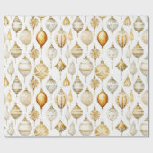 金ゴールドシルバーウォーターカラーヴィンテージクリスマスオーナメント ラッピングペーパー (フラット)