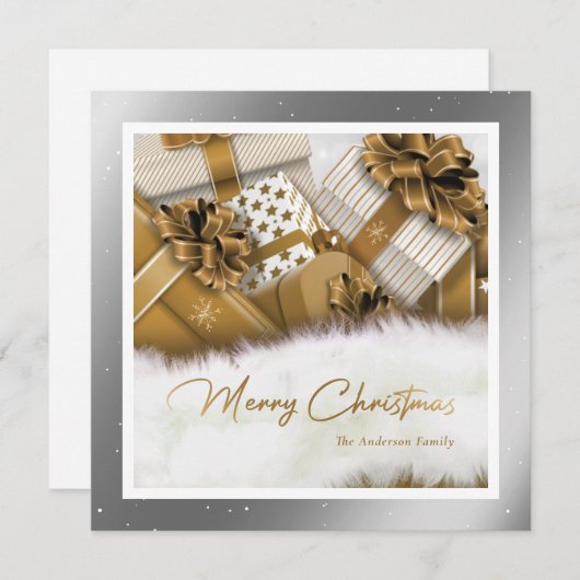金ゴールドシルバーエレガントメリークリスマスカード シーズンカード (正面/裏面)