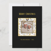 金ゴールドシルバーオーナメントブラックフォトクリスマスカード シーズンカード (正面)