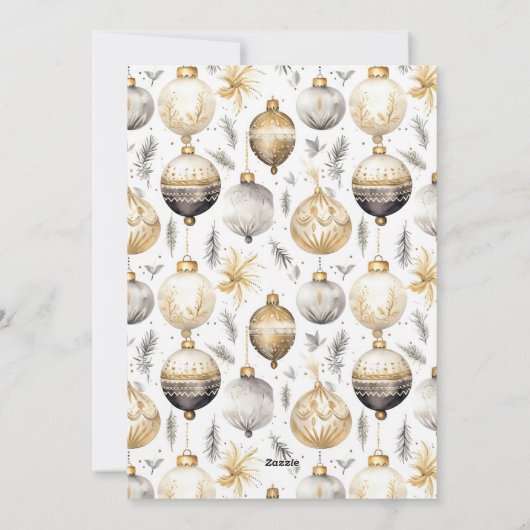 金ゴールドシルバーオーナメントブラックフォトクリスマスカード シーズンカード (裏面)