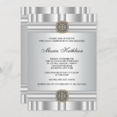 金ゴールドシルバークロスガールズファースト聖餐式 招待状 (正面/裏面)