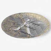 金ゴールドシルバーグリッターマンダラモノグラム誕生日 ペーパープレート (アングル)