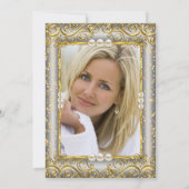 金ゴールドシルバーグレーホワイトパールフォトバースデーパーティー 招待状 (裏面)