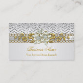 金ゴールドシルバーシェブロンホワイトダイヤモンドパールフローラ 名刺 (正面)