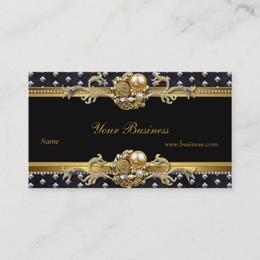 金ゴールドシルバースタッドブラッククエレガントラス宝石2 名刺 (正面)