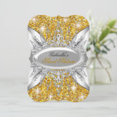 金ゴールドシルバースパークルダイヤモンドスウィート16招待状 招待状 (スタンド正面)