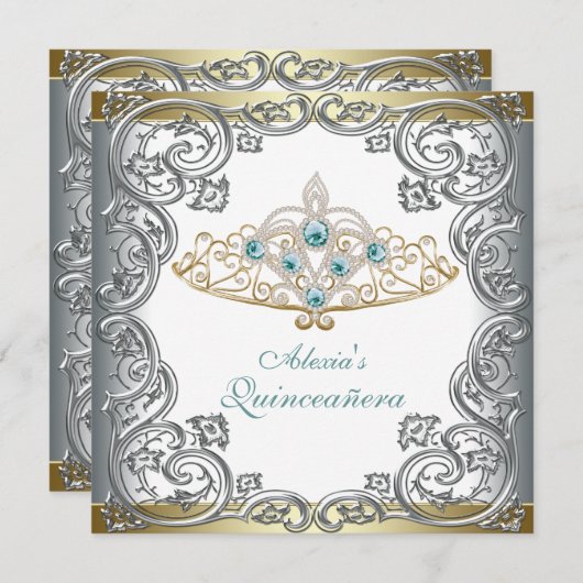 金ゴールドシルバーティール（緑がかった色）ティアラキンセアニェラ 招待状 (正面/裏面)