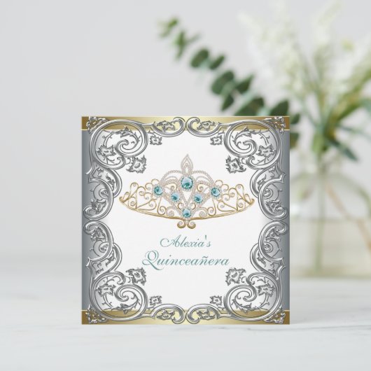 金ゴールドシルバーティール(緑がかった色)ティアラキンセアニェラ 招待状 (スタンド正面)