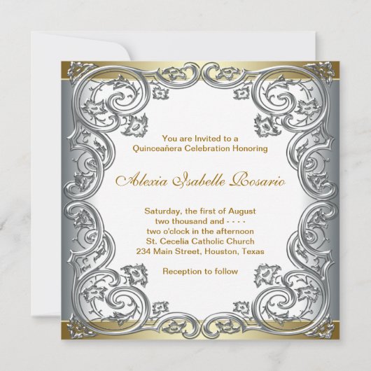 金ゴールドシルバーティール（緑がかった色）ティアラキンセアニェラ 招待状 (裏面)