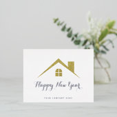 金ゴールドシルバーハッピーニューイヤー実在エステート 箔シーズンポストカード (立ち正面)