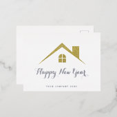 金ゴールドシルバーハッピーニューイヤー実在エステート 箔シーズンポストカード (正面/裏面)