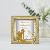 金ゴールドシルバーバースデーパーティハイヒールシャンパン 招待状 (スタンド正面)