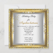 金ゴールドシルバーバースデーパーティハイヒールシャンパン 招待状 (裏面)