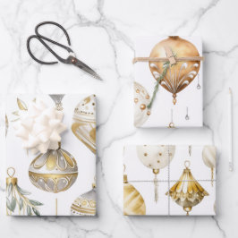 金ゴールドシルバービンテージクリスマスオーナメント ラッピングペーパーシート