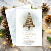 金ゴールドシルバーフェイクグリッターツリークリスマスパーティー 招待状
