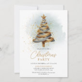 金ゴールドシルバーフェイクグリッターツリークリスマスパーティー 招待状 (正面)
