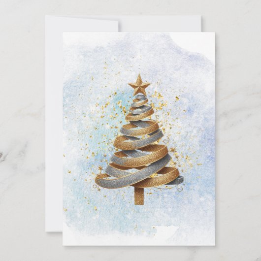 金ゴールドシルバーフェイクグリッターツリークリスマスパーティー 招待状 (裏面)