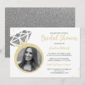 金ゴールドシルバーフォトスパークルリングや輪ブライダルシャワー 招待状 (正面/裏面)