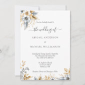 金ゴールドシルバーフローラ植物優雅な結婚式 招待状 (正面)