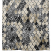 金ゴールドシルバーブラックはかりで測マーメイドグラム#1 #art シャワーカーテン (正面)