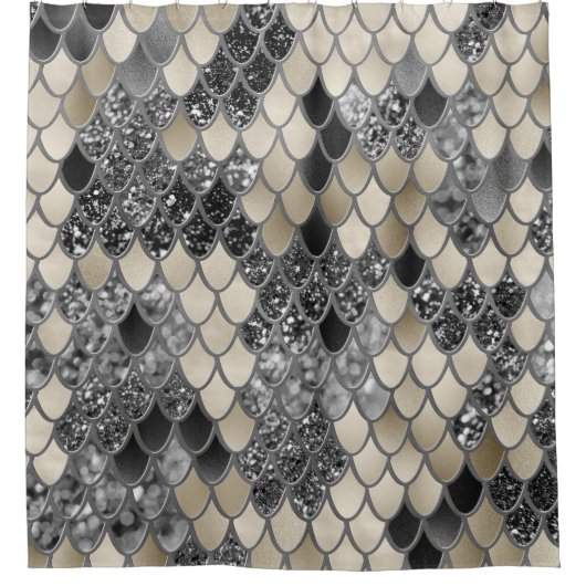 金ゴールドシルバーブラックはかりで測マーメイドグラム#1 #art シャワーカーテン (正面)
