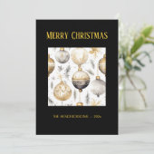 金ゴールドシルバーブラックオーナメントクリスマスカード シーズンカード (スタンド正面)