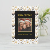 金ゴールドシルバーブラックオーナメントフォトクリスマスカード シーズンカード (スタンド正面)
