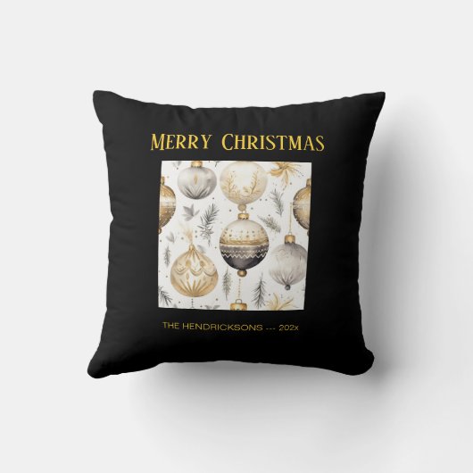 金ゴールドシルバーブラッククリスマスオーナメント クッション (裏面)