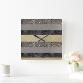 金ゴールドシルバーブラックグリッターグラムストライプズ#1 スクエア壁時計 (ホーム)