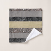 金ゴールドシルバーブラックグリッターグラムストライプズ#1 バスタオルセット (ウォッシュタオル)