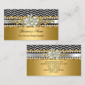 金ゴールドシルバーブラックシェブロンダイヤモンドパールフローラ 名刺 (正面/裏面)