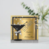 金ゴールドシルバーブラックマルティーニ誕生日パーティー 招待状 (スタンド正面)