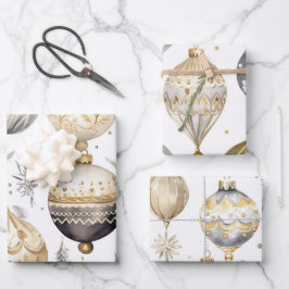 金ゴールドシルバーブラックヴィンテージクリスマスオーナメント ラッピングペーパーシート