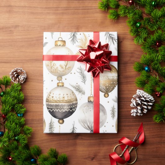 金ゴールドシルバーブラックヴィンテージクリスマスオーナメント ラッピングペーパー (クリスマスギフト)