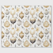 金ゴールドシルバーブラックヴィンテージクリスマスオーナメント ラッピングペーパー (フラット)