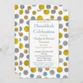 金ゴールドシルバーブルードットズハヌカー招待状 招待状 (正面/裏面)